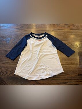 Haani Cream Body with Navy Raglan Jewel-Trim Long Sleeve Tee
